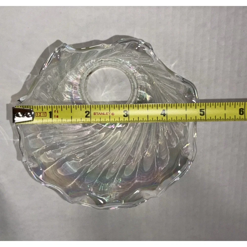 Iridescent 4” Light Shade Hurricane Lamp Swirl Bell Ruffled Fitter 2” Set of 3